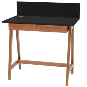 Čern&yacute; lakovan&yacute; pracovn&iacute; stůl RAGABA LUKA 85 x 50 cm s dubovou podnož&iacute;