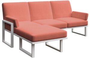 Červen&aacute; rohov&aacute; zahradn&iacute; pohovka MESONICA Soledo s b&iacute;lou podnož&iacute; 205 cm