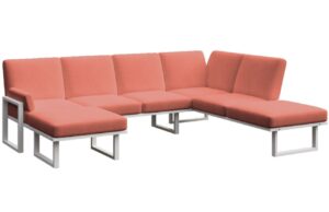 Červen&aacute; zahradn&iacute; pohovka do "U" MESONICA Soledo s b&iacute;lou podnož&iacute; 281 cm