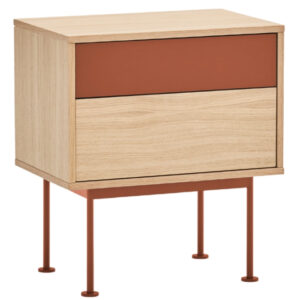 Cihlově červen&yacute; dubov&yacute; nočn&iacute; stolek Teulat Yoko 52 x 35 cm