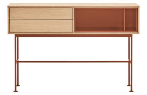 Cihlově červen&yacute; dubov&yacute; toaletn&iacute; stolek Teulat Yoko 120 x 35 cm