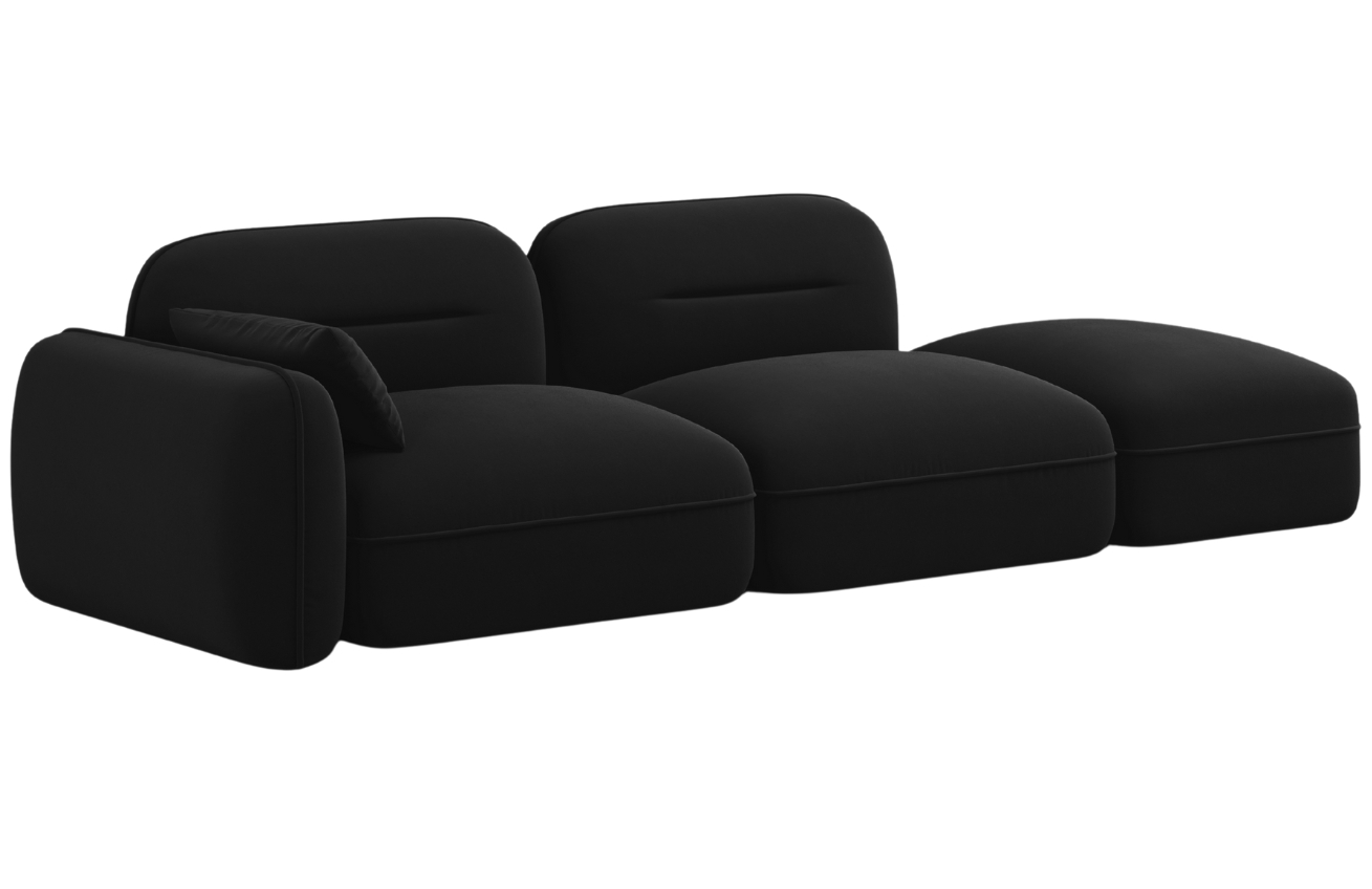 Cosmopolitan Design Černá sametová trojmístná pohovka Sydney 295 cm