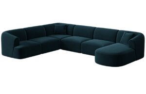 Cosmopolitan Design Petrolejově modr&aacute; sametov&aacute; rohov&aacute; pohovka Campi 330 cm