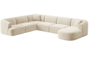 Cosmopolitan Design Světle b&eacute;žov&aacute; sametov&aacute; rohov&aacute; pohovka Campi 330 cm