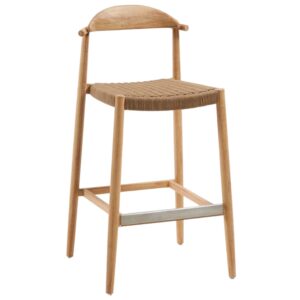 Dřevěn&aacute; barov&aacute; židle Kave Home Nina 76 cm s hněd&yacute;m v&yacute;pletem