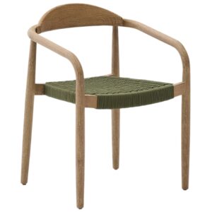 Dřevěn&aacute; j&iacute;deln&iacute; židle Kave Home Nina se zelen&yacute;m v&yacute;pletem