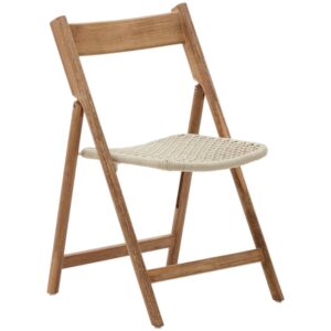 Dřevěn&aacute; zahradn&iacute; skl&aacute;dac&iacute; židle Kave Home Dandara s b&iacute;l&yacute;m v&yacute;pletem