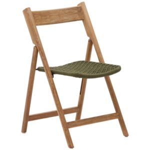 Dřevěn&aacute; zahradn&iacute; skl&aacute;dac&iacute; židle Kave Home Dandara se zelen&yacute;m v&yacute;pletem