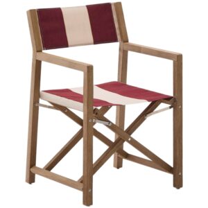 Dřevěn&aacute; zahradn&iacute; skl&aacute;dac&iacute; židle Kave Home Vilara s červeno-b&iacute;l&yacute;m sed&aacute;kem
