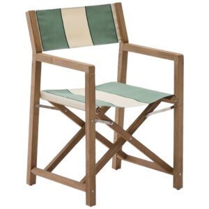 Dřevěn&aacute; zahradn&iacute; skl&aacute;dac&iacute; židle Kave Home Vilara se zeleno-b&iacute;l&yacute;m sed&aacute;kem