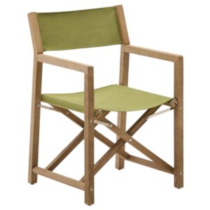 Dřevěn&aacute; zahradn&iacute; skl&aacute;dac&iacute; židle Kave Home Vilara se zelen&yacute;m sed&aacute;kem