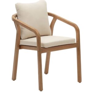 Dřevěn&aacute; zahradn&iacute; židle Kave Home Malaret s b&eacute;žov&yacute;mi pol&scaron;t&aacute;ři