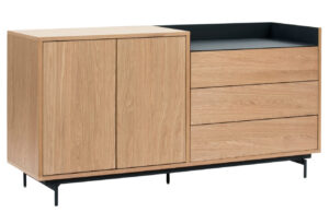 Dubov&aacute; komoda Teulat Valley 150 x 45 cm s tmavě modr&yacute;m dekorem