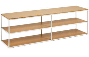 Dubov&yacute; TV stolek Kave Home Yoana 160 x 40 cm s b&iacute;lou podnož&iacute;