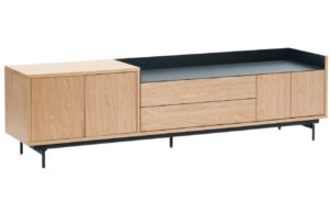 Dubov&yacute; TV stolek Teulat Valley 180 x 40 cm s tmavě modr&yacute;m dekorem