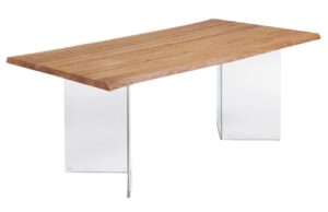 Dubov&yacute; j&iacute;deln&iacute; stůl Kave Home Lotty 180 x 100 cm se skleněnou podnož&iacute;