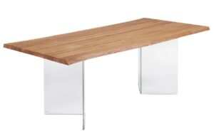 Dubov&yacute; j&iacute;deln&iacute; stůl Kave Home Lotty 220 x 100 cm se skleněnou podnož&iacute;