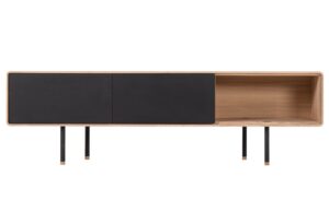 Gazzda Čern&yacute; dubov&yacute; TV stolek Fina 160 x 45 cm