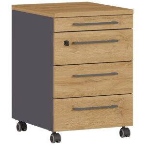 Germania Grafitově &scaron;ed&yacute; poj&iacute;zdn&yacute; kontejner Agenda 42 x 49 cm s dubov&yacute;m dekorem