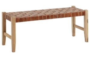 Hněd&aacute; kožen&aacute; lavice Kave Home Calixta 120 cm