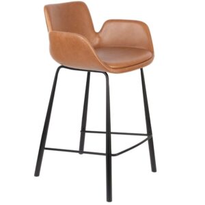 Hněd&aacute; koženkov&aacute; barov&aacute; židle ZUIVER BRIT LL 67