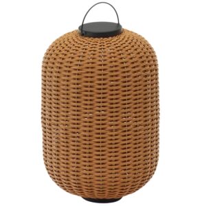 Hněd&aacute; zahradn&iacute; LED lampa z uměl&eacute;ho ratanu Kave Home Saranella 55 cm