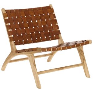 Hněd&eacute; kožen&eacute; křeslo Kave Home Calixta