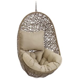 Hněd&eacute; z&aacute;věsn&eacute; křeslo z uměl&eacute;ho ratanu Kave Home Florina