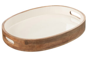 Hnědo-b&iacute;l&yacute; dřevěn&yacute; podnos J-line Mane 50 x 37 cm