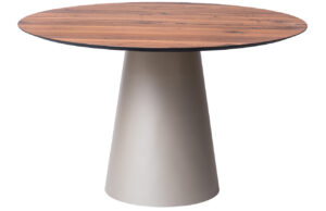 Hněd&yacute; dubov&yacute; j&iacute;deln&iacute; stůl Marco Barotti 130 cm s matnou stř&iacute;brnou podnož&iacute;