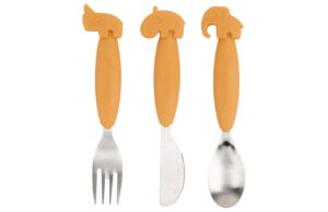 Hořčicově žlut&aacute; silikonov&aacute; sada př&iacute;borů Done by Deer Deer friends