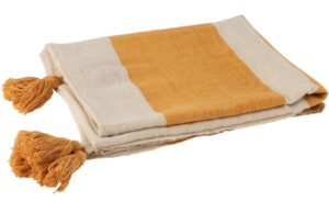 Hořčicově žlut&yacute; bavlněn&yacute; pl&eacute;d J-line Groovy 135 x 185 cm