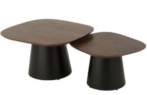 J-line Set dvou hněd&yacute;ch dřevěn&yacute;ch odkl&aacute;dac&iacute;ch stolků Ekko 79 x 74/64 x 60 cm