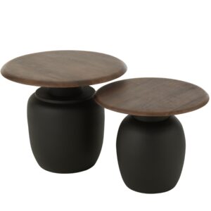 J-line Set dvou hněd&yacute;ch dřevěn&yacute;ch odkl&aacute;dac&iacute;ch stolků Lucian 56/48 cm