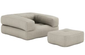 Karup Design Lněn&eacute; rozkl&aacute;dac&iacute; křeslo Cube s podnožkou