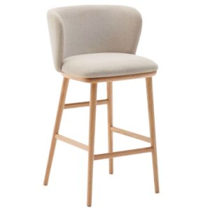 Kave Home B&eacute;žov&aacute; barov&aacute; židle Ciselia 65 cm s dřevěnou podnož&iacute;