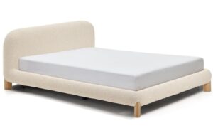 Kave Home B&eacute;žov&aacute; boucl&eacute; dvoulůžkov&aacute; postel Odina 160 x 200 cm s př&iacute;rodn&iacute; podnož&iacute;