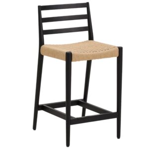 Kave Home Čern&aacute; dubov&aacute; barov&aacute; židle Analy 65 cm s v&yacute;pletem