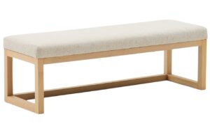 Kave Home Dřevěn&aacute; lavice Loya 128 cm s b&eacute;žov&yacute;m sed&aacute;kem