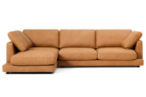 Kave Home Hněd&aacute; kožen&aacute; rohov&aacute; pohovka Gala 300 cm