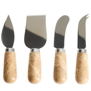 Kave Home Sada čtyř nožů na s&yacute;r Adoma s mramorovou rukojet&iacute;