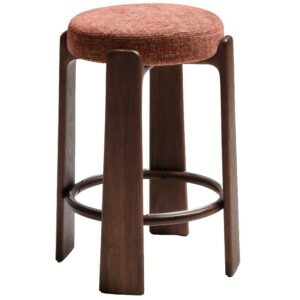 Kave Home Terakotově červen&aacute; ořechov&aacute; barov&aacute; židle Granite II. 75 cm