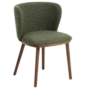Kave Home Zelen&aacute; j&iacute;deln&iacute; židle Ciselia s ořechovou podnož&iacute;