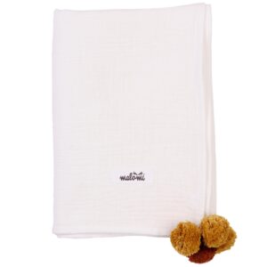 Malomi Kids B&iacute;l&aacute; mu&scaron;el&iacute;nov&aacute; zavinovac&iacute; plenka Pompon 100 x 140 cm