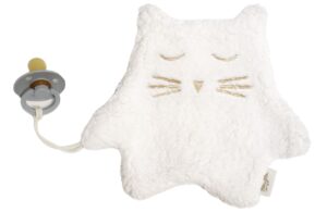 Malomi Kids B&iacute;l&yacute; ply&scaron;ov&yacute; muchl&aacute;ček s poutkem na dudl&iacute;k Kitten