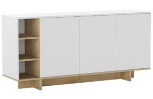 Marckeric B&iacute;l&aacute; lakovan&aacute; komoda Cequoia 170 x 40 cm s dubov&yacute;m dekorem