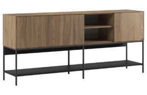 Marckeric Hnědo-čern&aacute; komoda Amira 180 x 40 cm s dubov&yacute;m dekorem