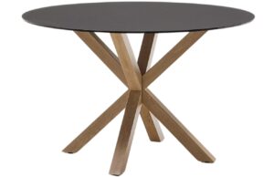 Matně čern&yacute; skleněn&yacute; j&iacute;deln&iacute; stůl Kave Home Argo 120 cm s př&iacute;rodn&iacute; kovovou podnož&iacute;