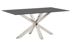 Matně čern&yacute; skleněn&yacute; j&iacute;deln&iacute; stůl Kave Home Argo 160 x 90 cm s nerezovou podnož&iacute;