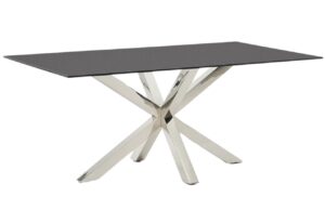 Matně čern&yacute; skleněn&yacute; j&iacute;deln&iacute; stůl Kave Home Argo 180 x 100 cm s nerezovou podnož&iacute;